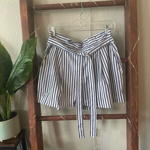 RESERVED - Blue & White Striped Shorts with Tie Waist Belt